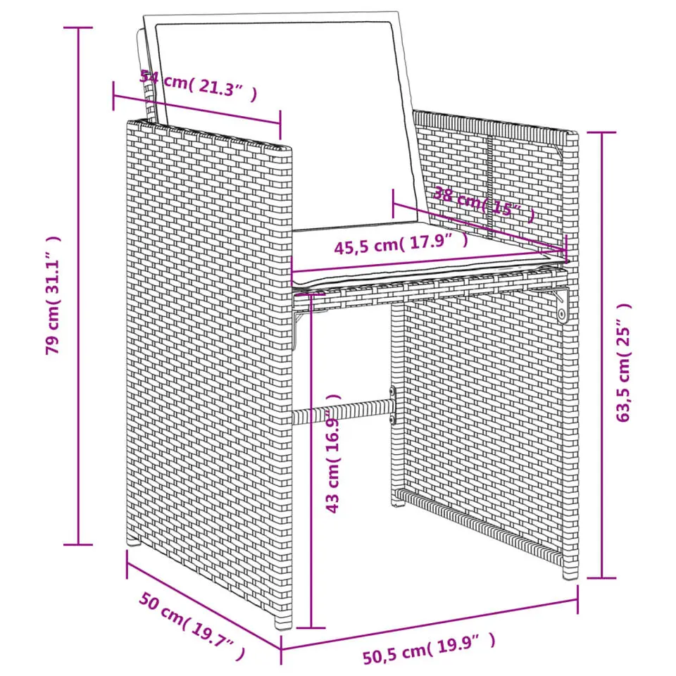 vidaXL - 4-zits Tuinset met donkergrijs kussens - Poly rattan - 110x106 cm