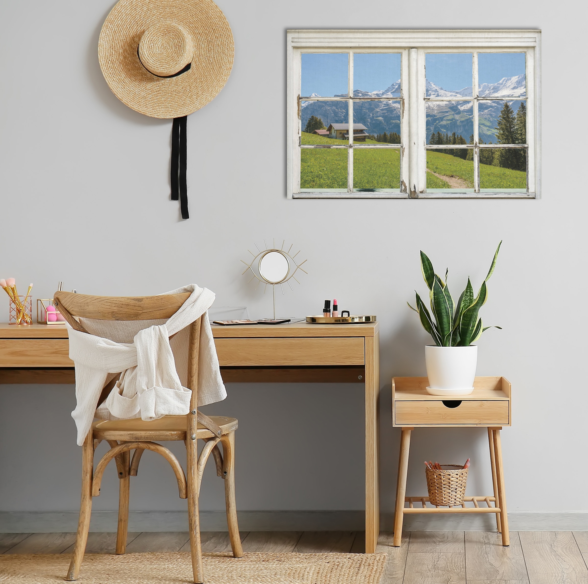 queence Leinwandbild »Südtirol« Berge & Alpenbilder | Berghütte | Fensterblick | Natur 1 Stk. tlg. Premium-Leinwandstoff