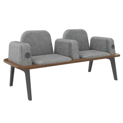 Banquette ILO - 2 places L172xP67cm - carbone - structure noyer - tissu gris chiné