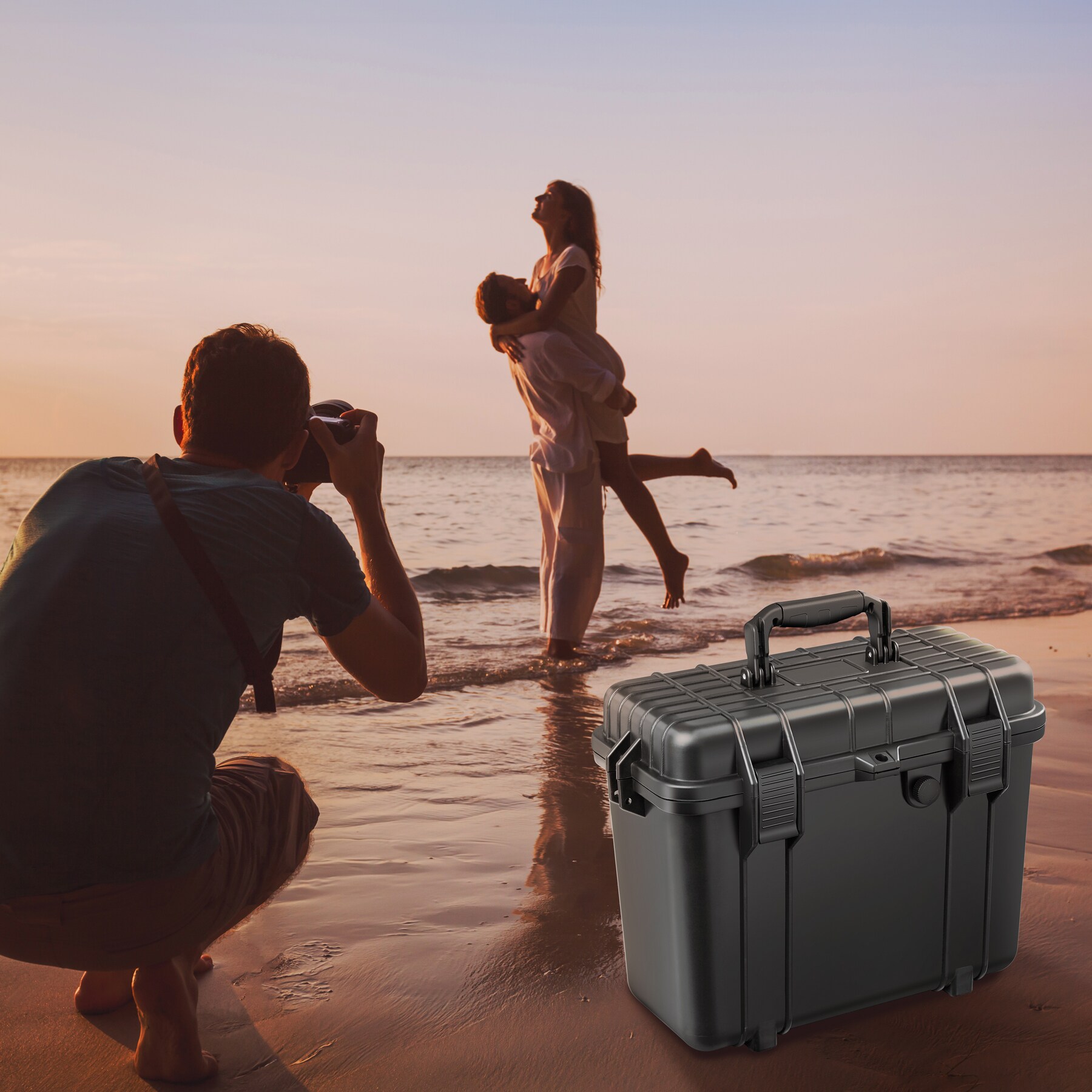 tectake® Universalbox, aus robuster Hartschale mit 4 dicken Schaumstoffeinlagen, wasserdicht und temperaturbeständig, 41 x 22 x 34 cm