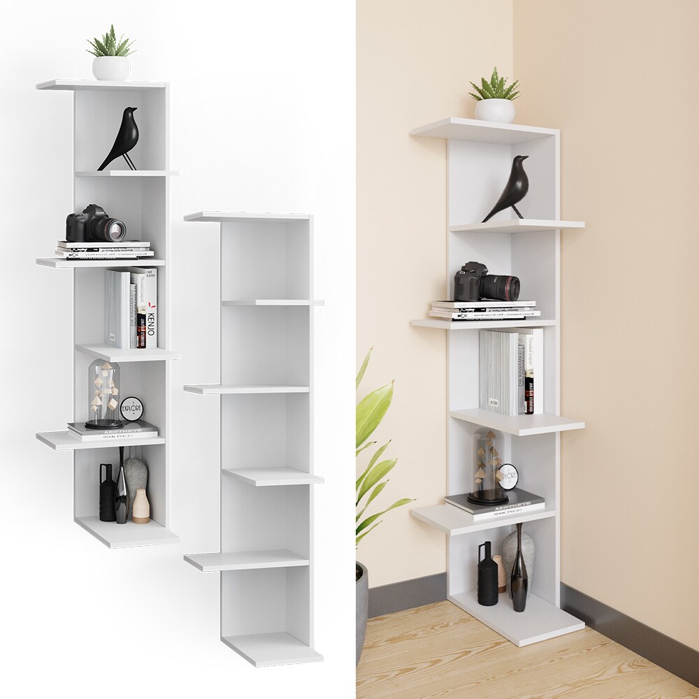 Vicco Bücherregal Standregal Eckregal Tera weiß 6 Etagen Wandregal Nischenregal