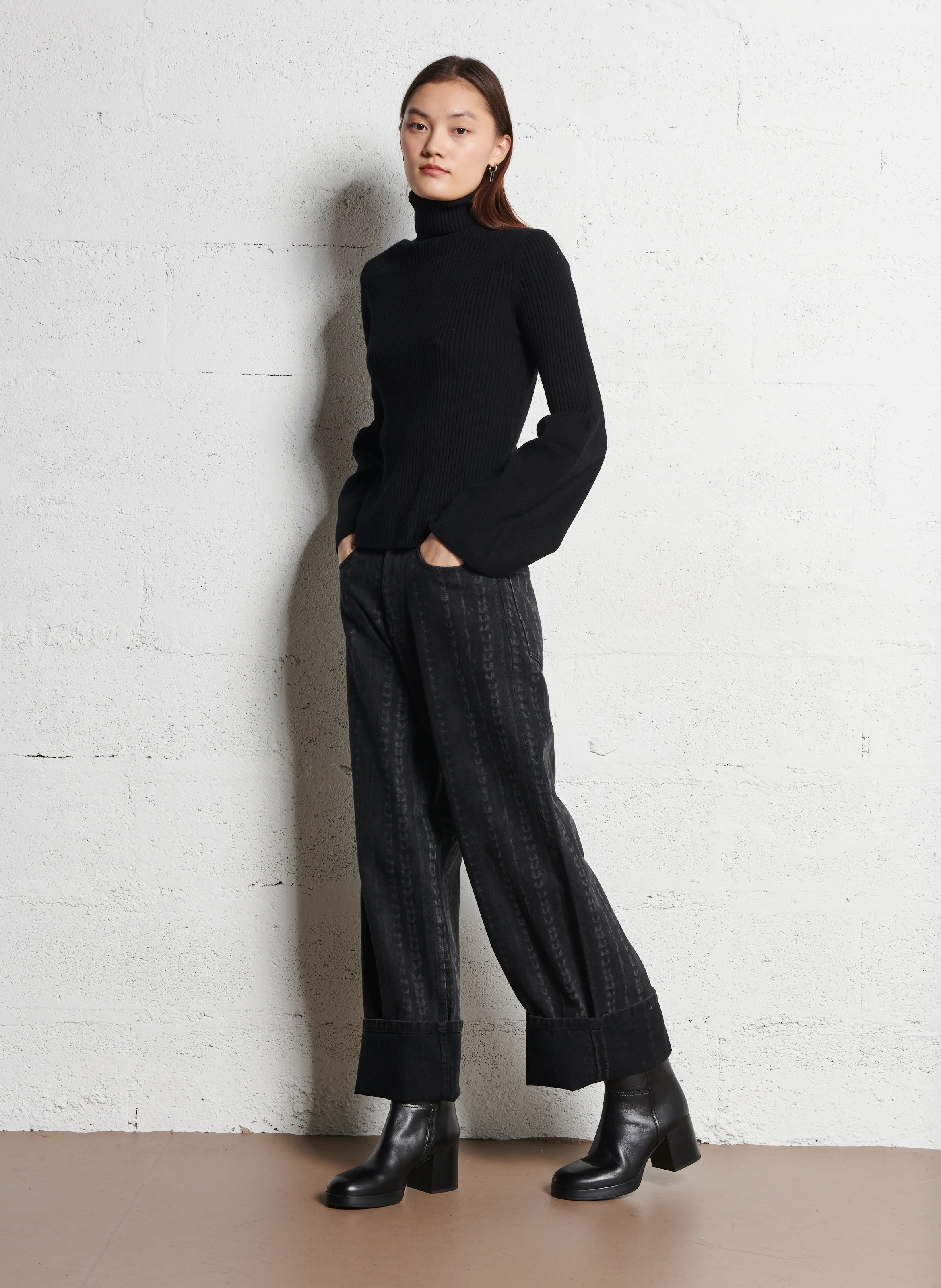 ATLANTA - Jean large taille haute en coton | Noir