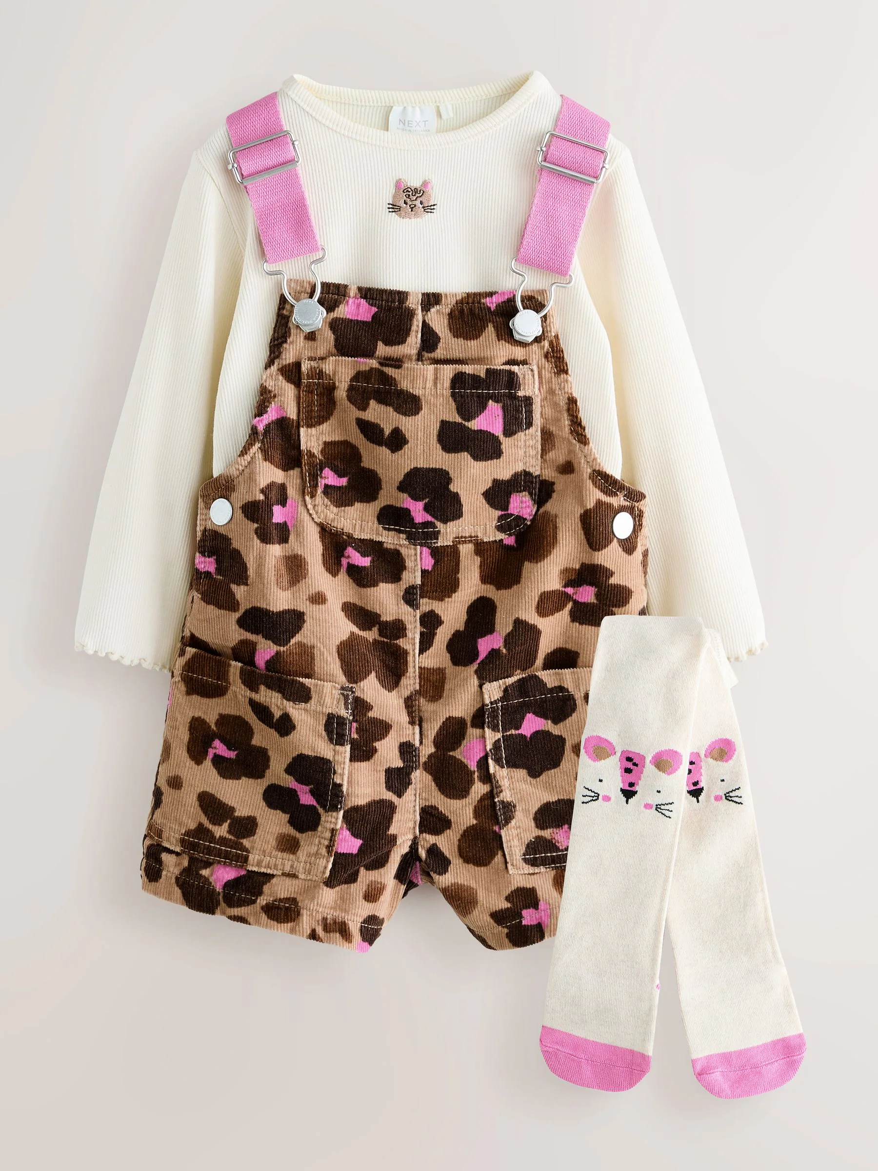 Animal - Set van bedrukte bretelbroeken, top en panty's (3mnd -7jr)