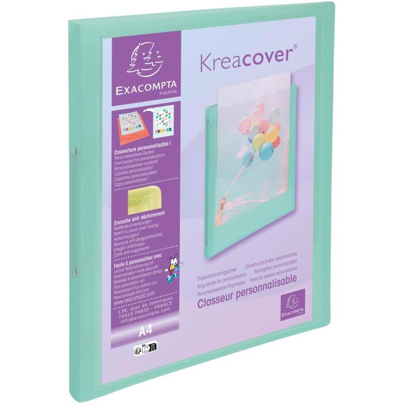 Classeur 2 anneaux 15mm polypropylène Kreacover Pastel - A4 - Couleurs assorties