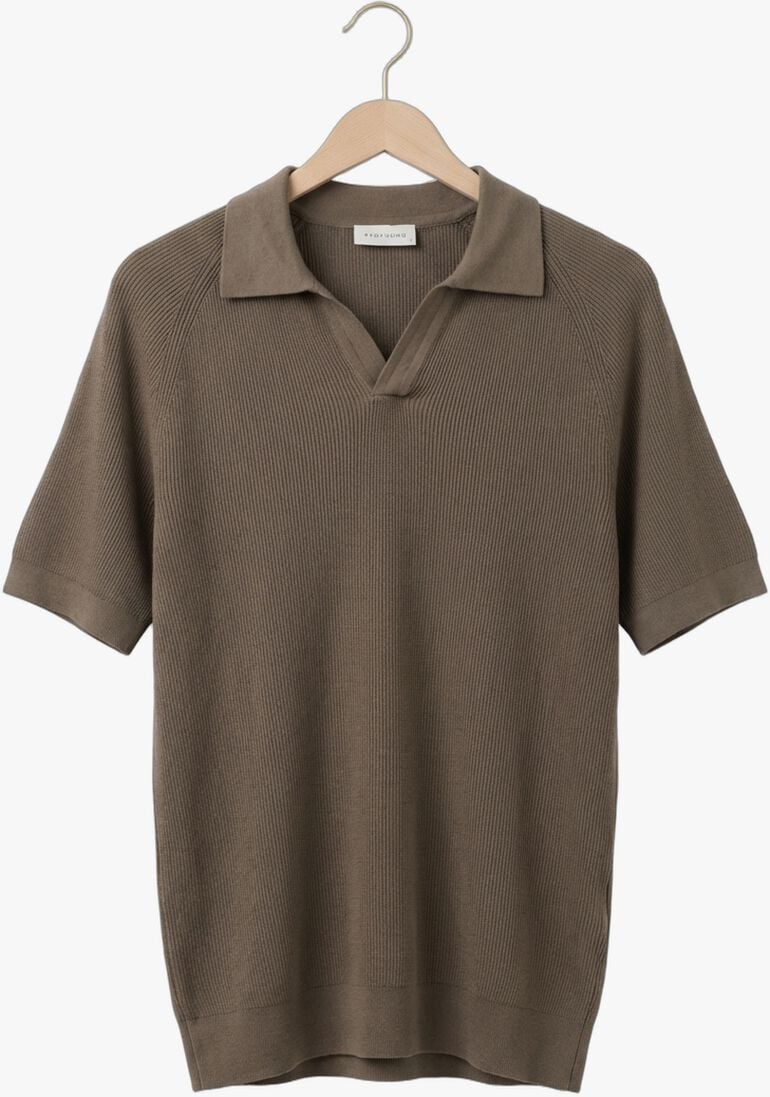 beige profuomo polo polo open collar rib