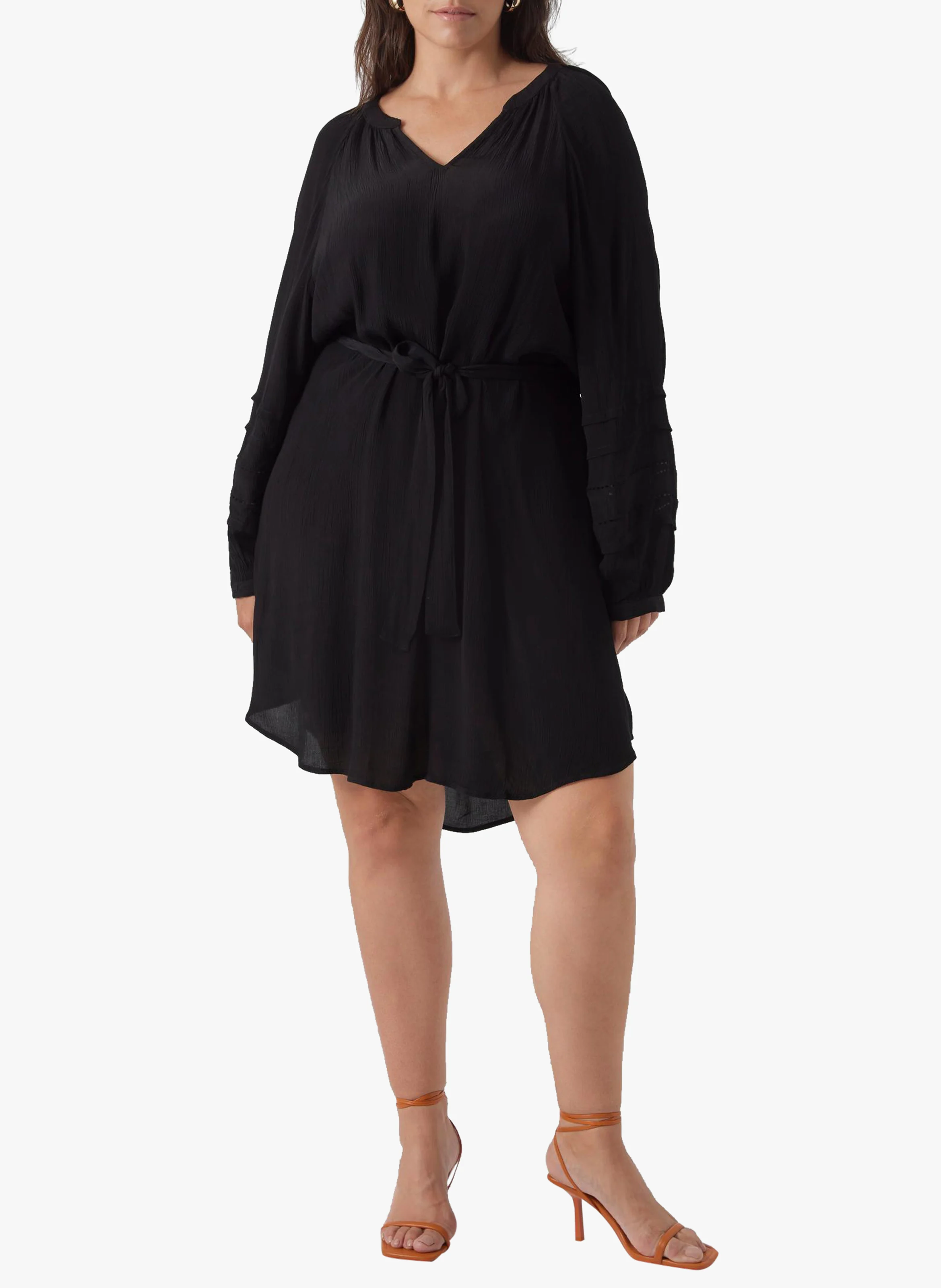 CITTA - Robe midi col V ceinturée| Noir