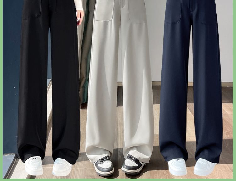 Happo - Hoge taille effen wijde broek (verschillende ontwerpen)