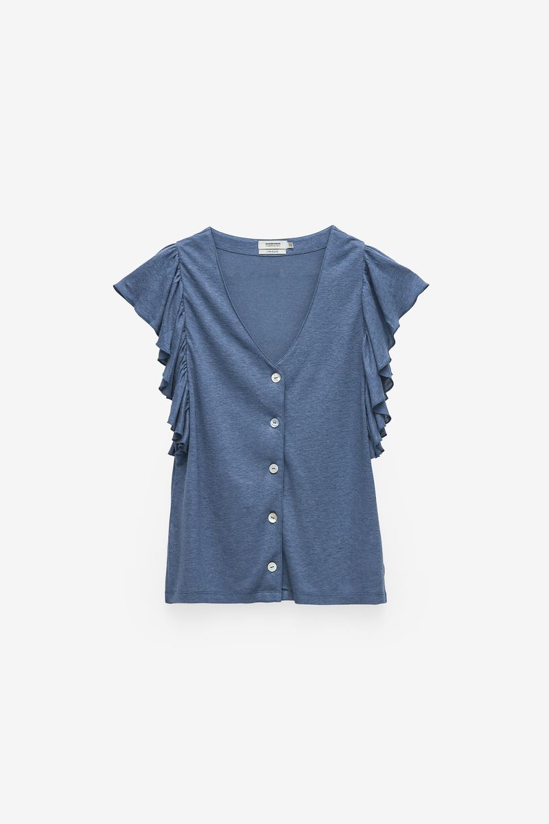 T-SHIRT COM FOLHOS NAS MANGAS