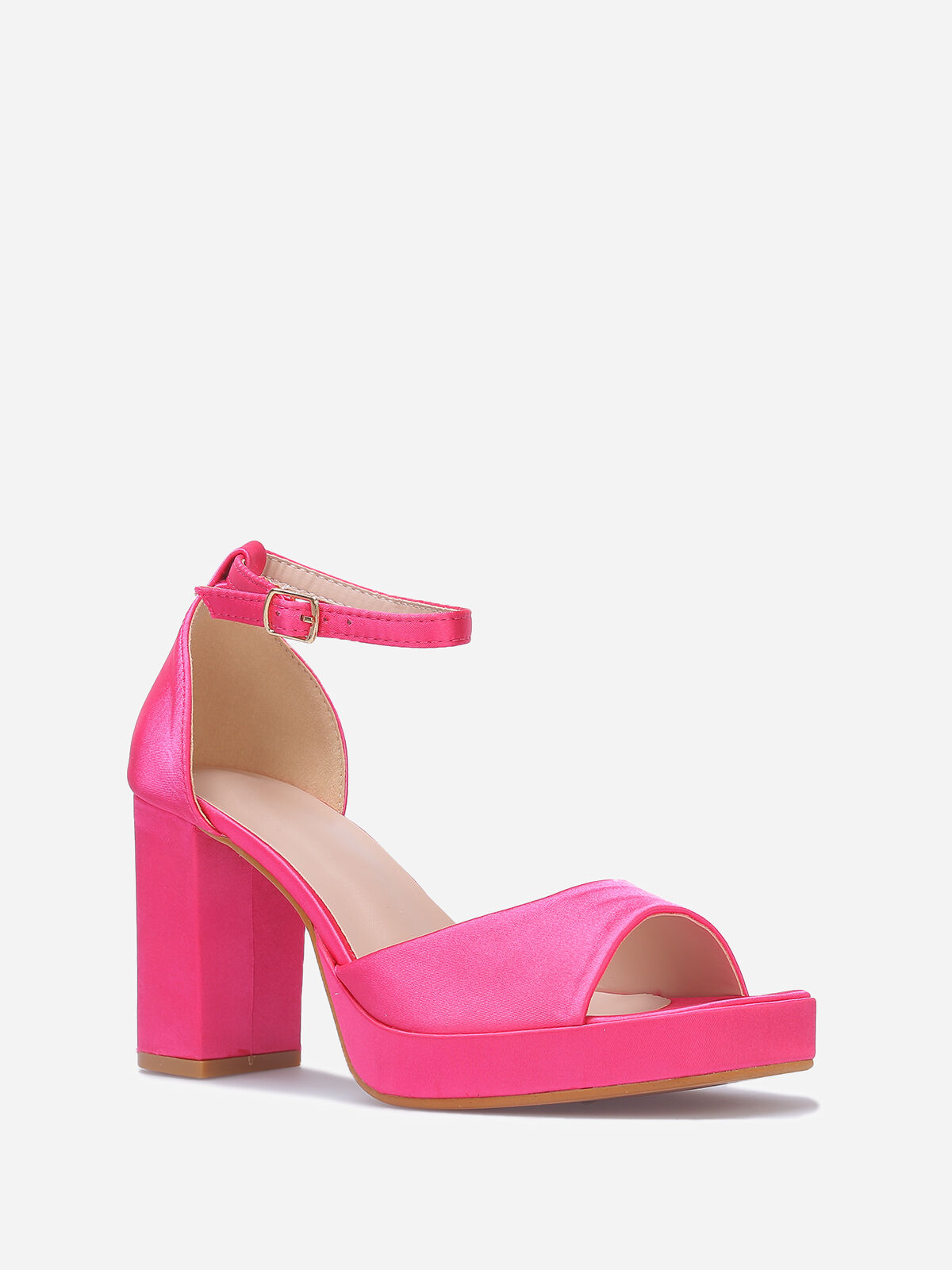 Sandales satinées à bout carré- Fuchsia