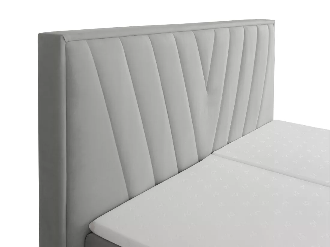 Ensemble complet boxspring tête de lit + sommiers relaxation électrique + matelas + surmatelas - 2 x 90 x 200 cm - Velours - Gris clair - LUMONI de YSMÉE