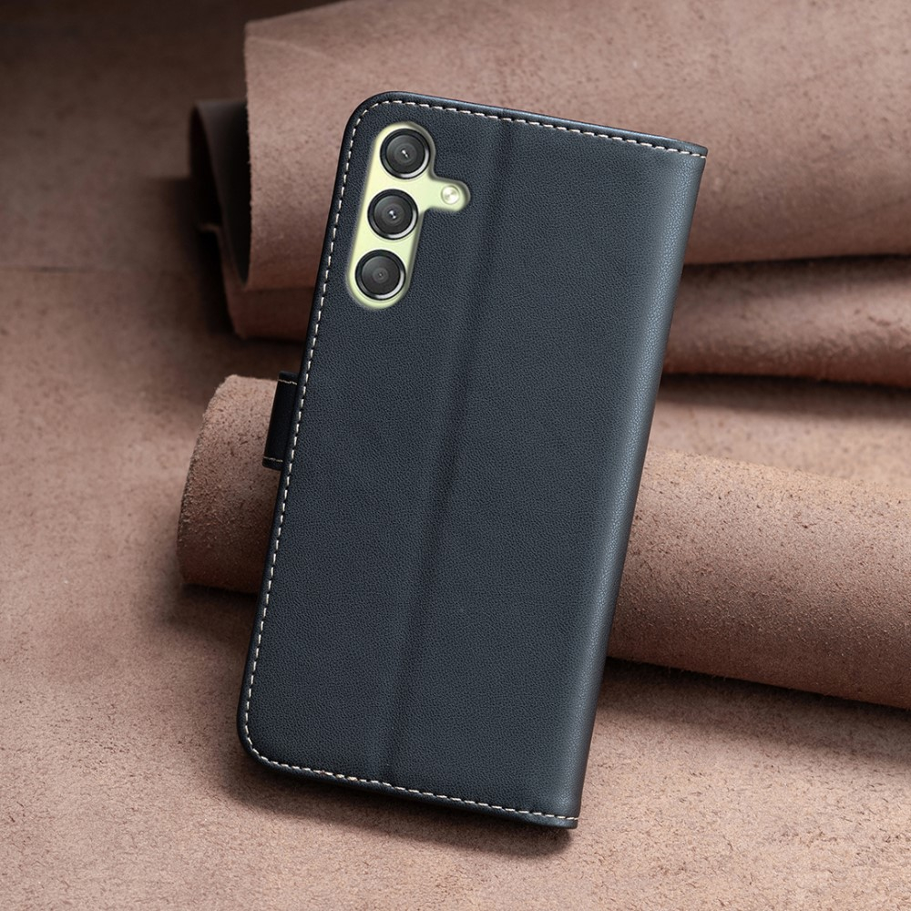 Samsung Galaxy A25 Leder Tasche Flip Cover mit Kartenfächer - Schwarz