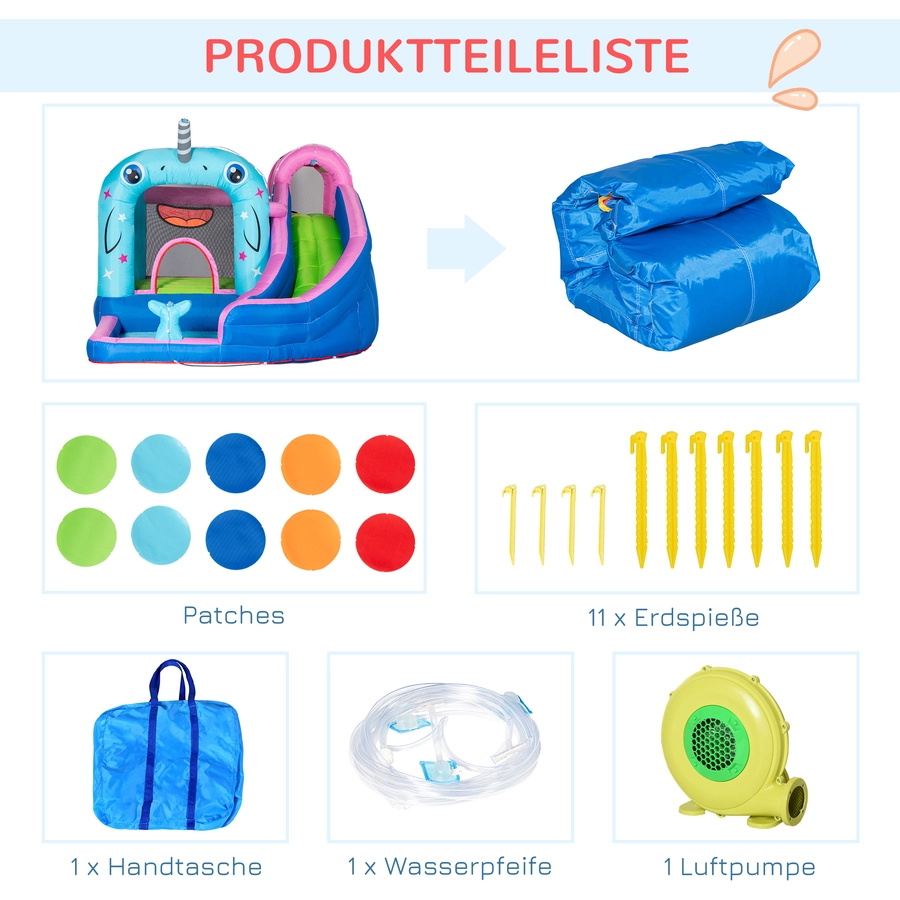 Outsunny Hüpfburg mit Wasserbecken, Kletterwand und Rutsche bunt