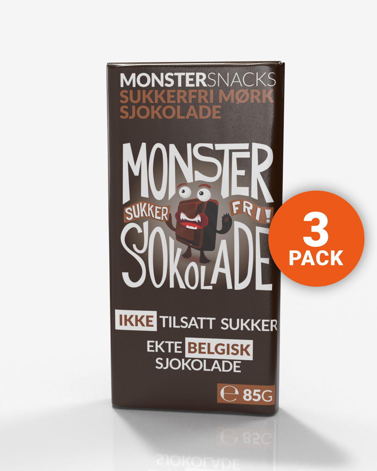 Monster Sukkerfri Belgisk Mørk Sjokolade 3x85g