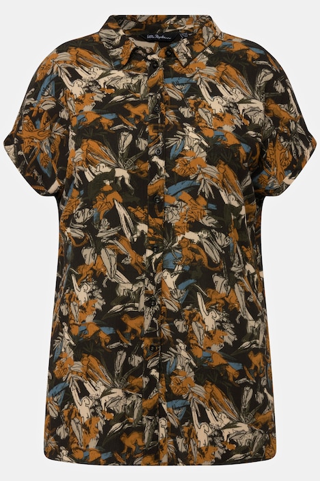 Bluse, Affen, Hemdkragen, ärmellos, hinten länger