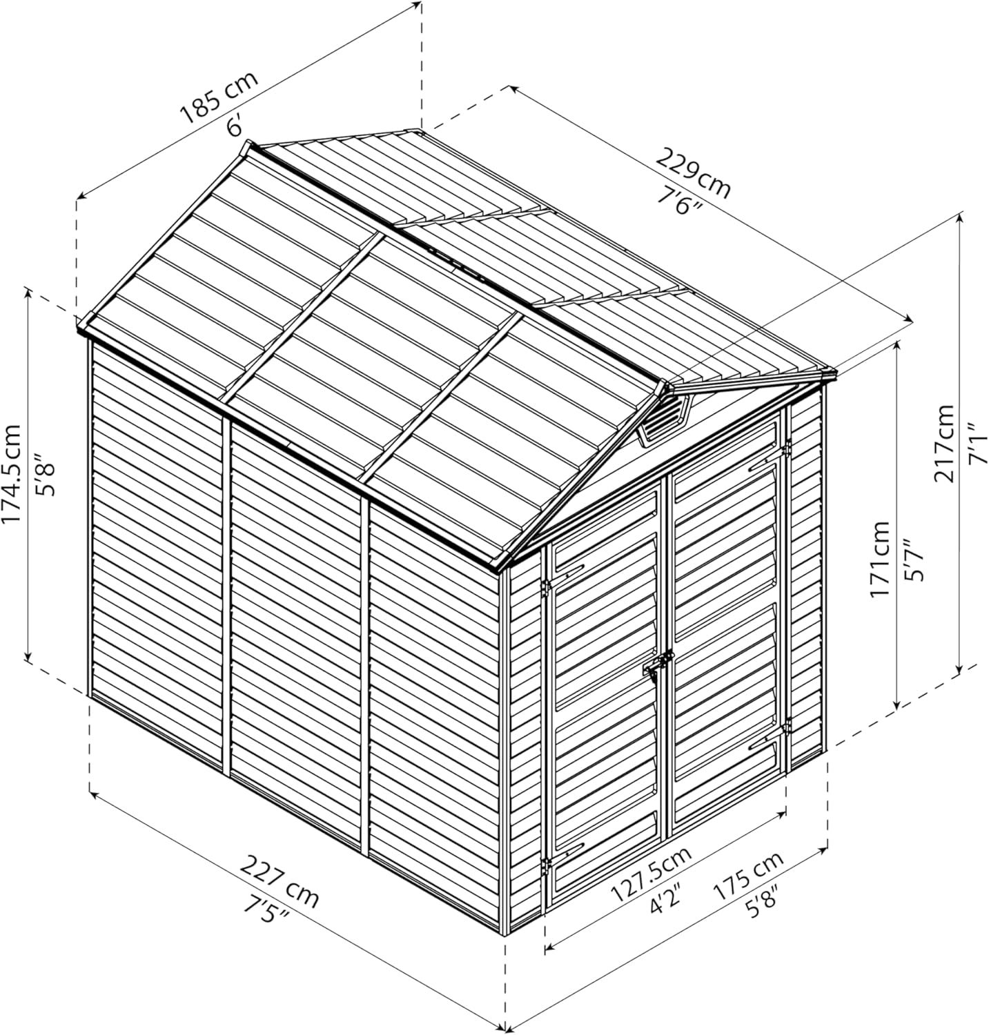 Canopia by Palram Gerätehaus Garten Skylight 6x8 Geräteschuppen Metall 185 x 229 cm Grau Polycarbonatplatten rostbeständig UV-Schutz