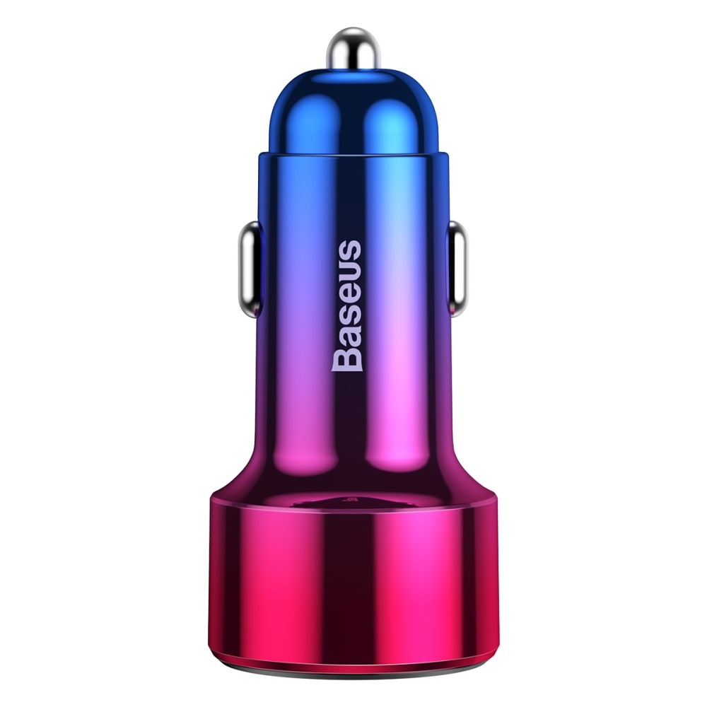 Aluminium 45W (6A) Universal USB / USB C Auto KFZ Ladegerät mit Digital Display   Power Delivery 3.0   Quick Charge 4.0 - Pink / Blau