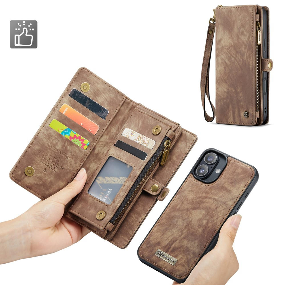 iPhone 16 2in1 Leder Tasche   Magnet Hardcase Karten Etui - Braun