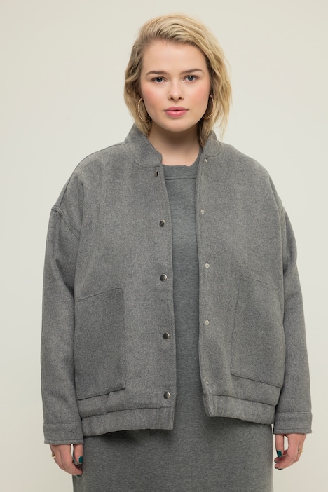 Blouson, oversized, Wolloptik, Collegekragen, elastischer Saum