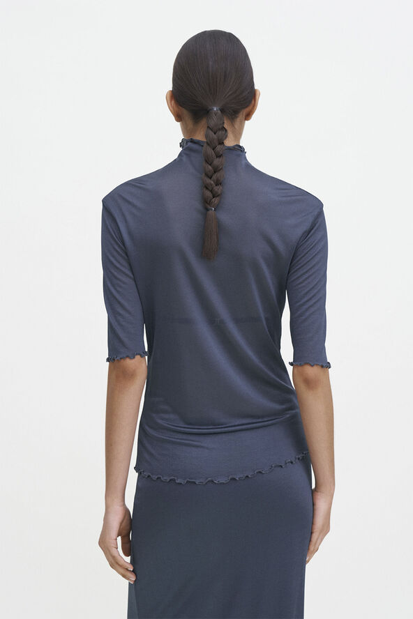 Filippa K Mock Neck Frill Top Dawn blue