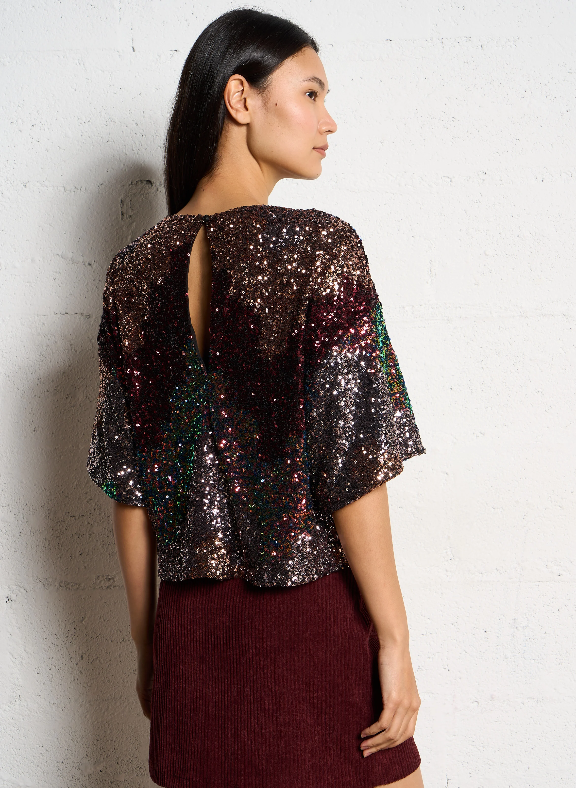 Top col rond à sequins | Multicolore