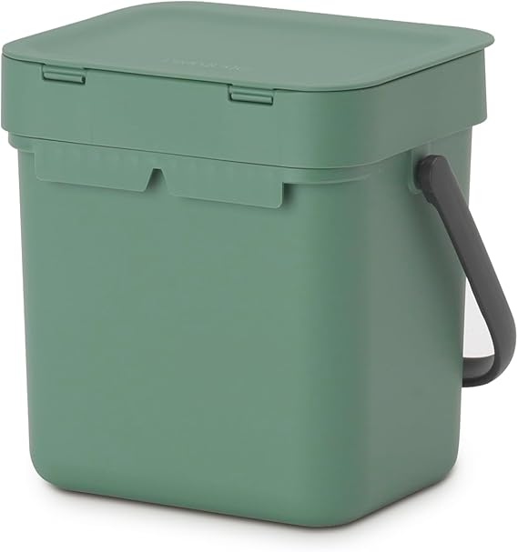 Brabantia afvalbak met deksel dat open blijft staan, 3 liter, hxbxd 17,4 x 18,8 x 13,9 cm, kunststof, donkergroen