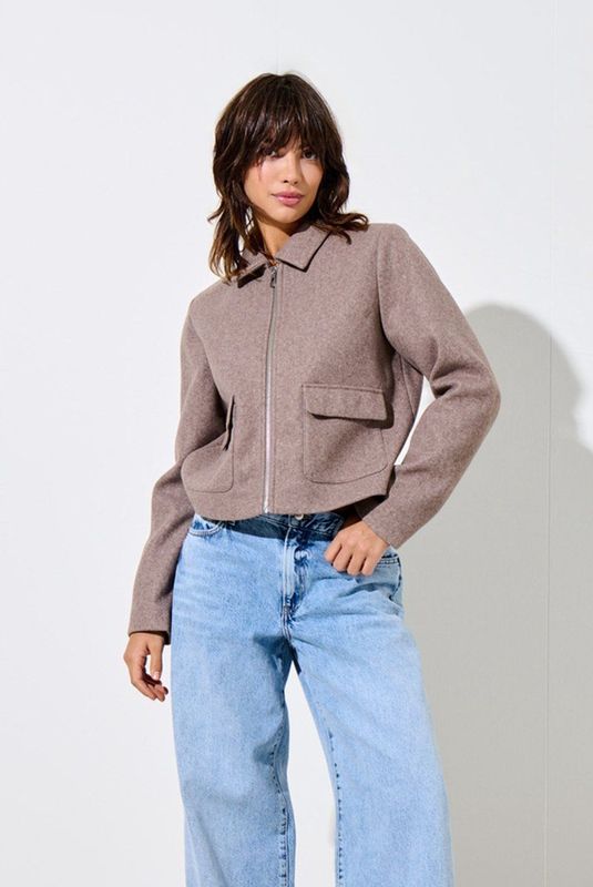 Only - Onlvela Zip Short Jacket - Taupe Gray - Dames Tussenjas