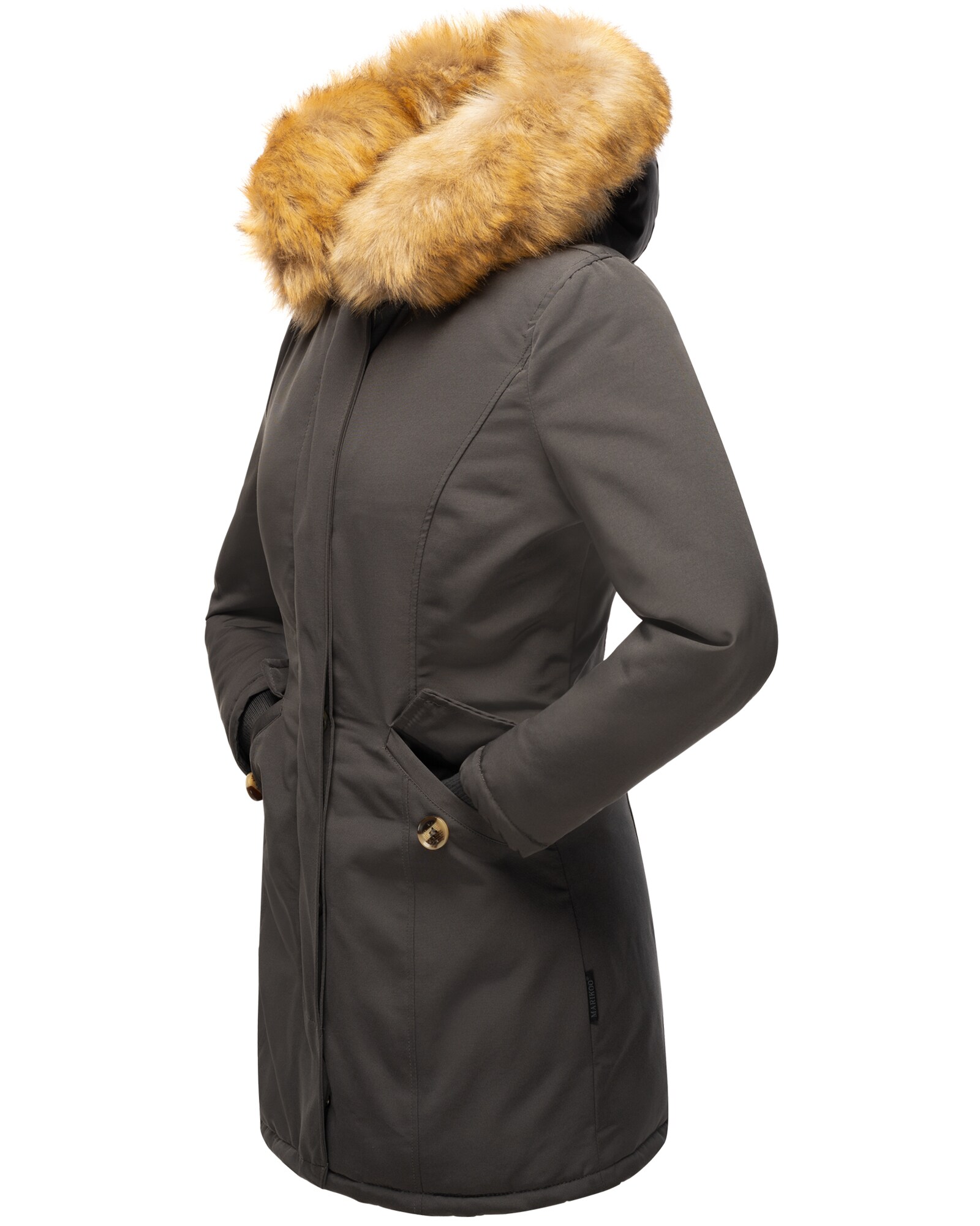 MARIKOO Damen edler Wintermantel Parka mit Kunstfellkapuze Karmaa