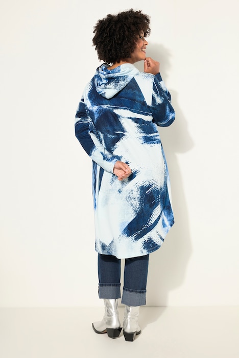 Hoodie, Jeans-Druck, Kapuze, gerundeter Saum