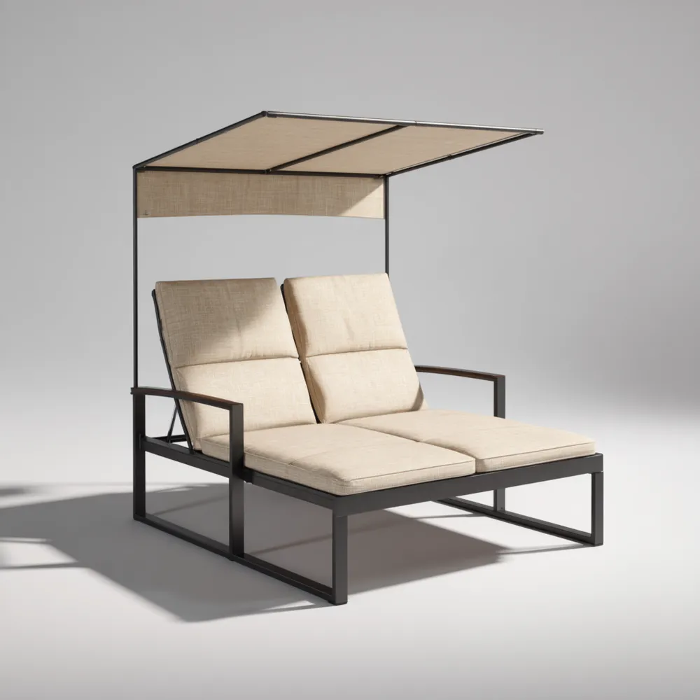 Gartenliege mit Sonnendach - Metallrahmen Beige - 200x120x150 cm Moder