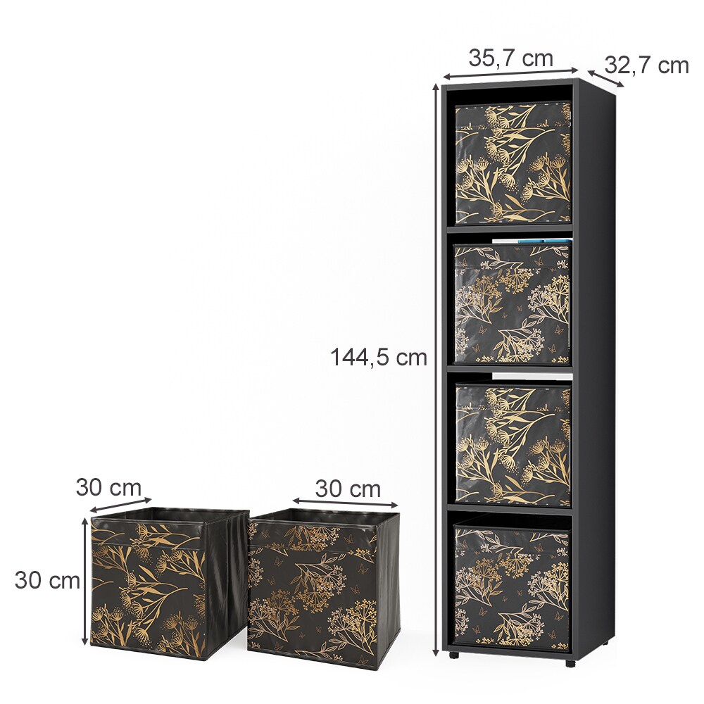Vicco Raumteiler Würfelregal Standregal Ludus Schwarz Faltbox Wohnzimmer Regal 36x145 cm modern Ablage 4 Fächer Dekoregal Ordnerregal Aufbewahrung