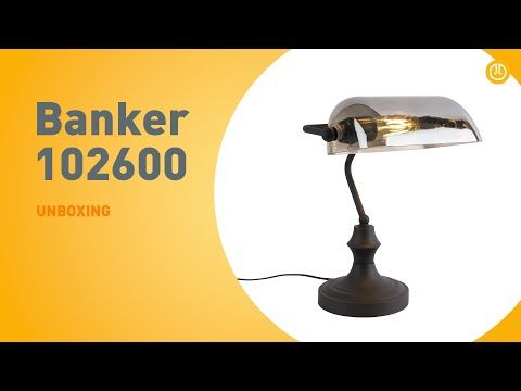 Klassieke notarislamp zwart met gerookt spiegel glas - Banker