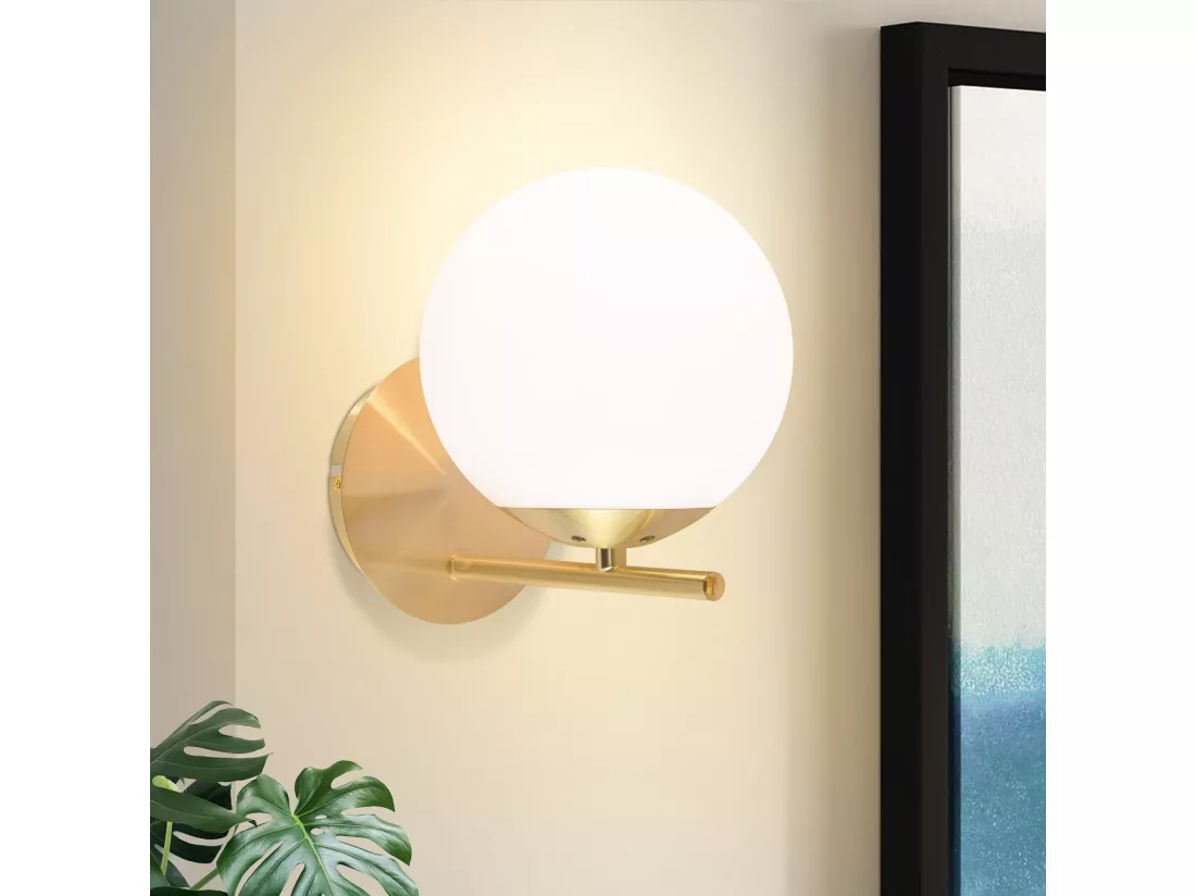 NETTLIFE Applique Murale Intérieur Chambre Couloir Lampe Boule de Verre Doré Vintage E27 Lampe de Chevet en Métal