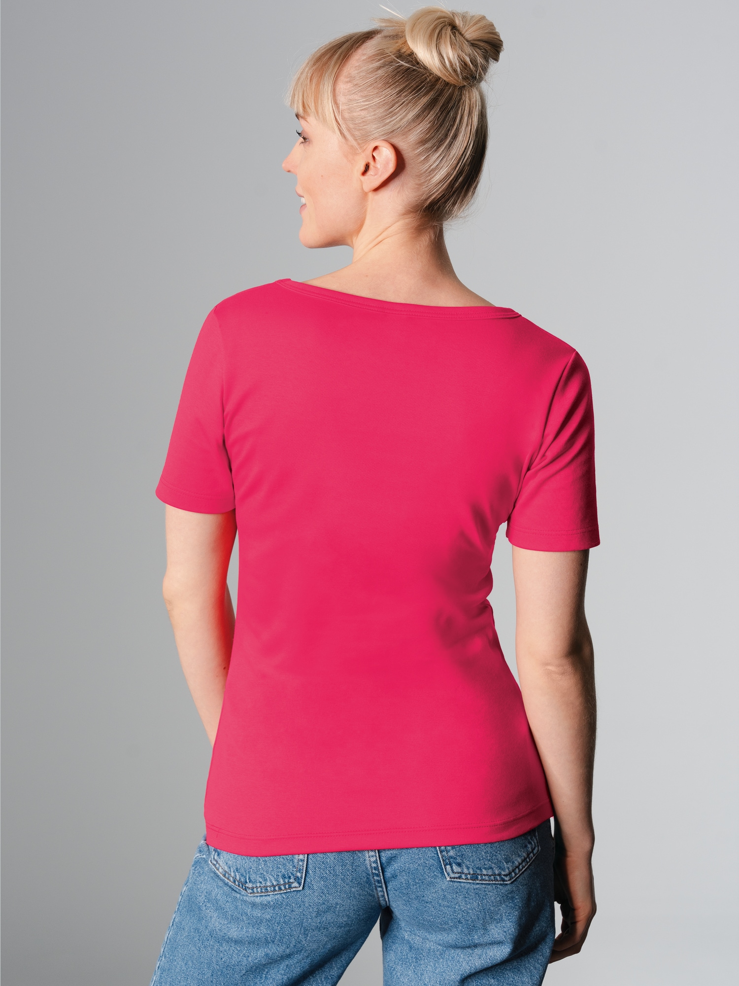 V-Shirt aus Baumwolle/Elastan Koralle
