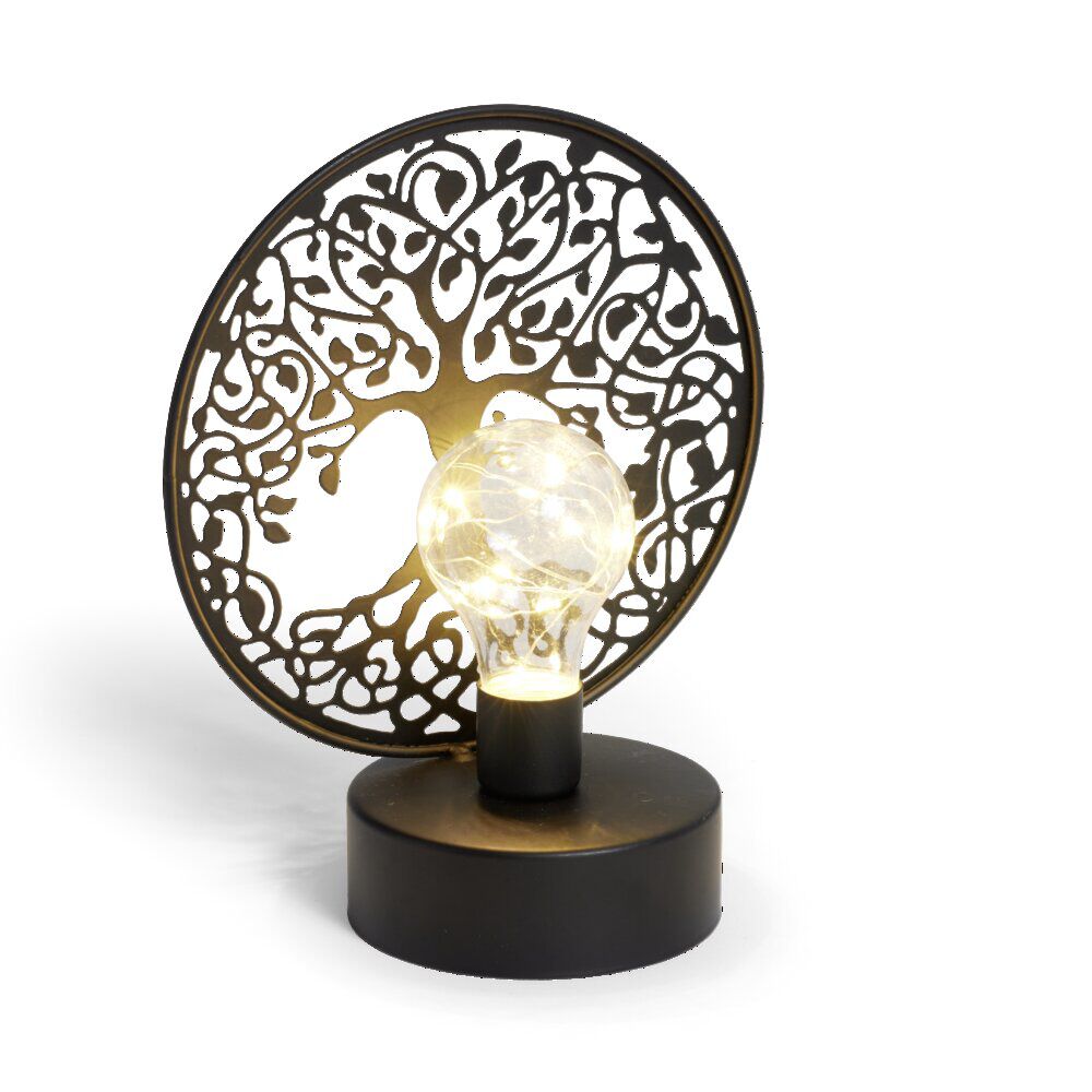 Lanterne LED arbre de vie métal noir 18x10xH21,5cm