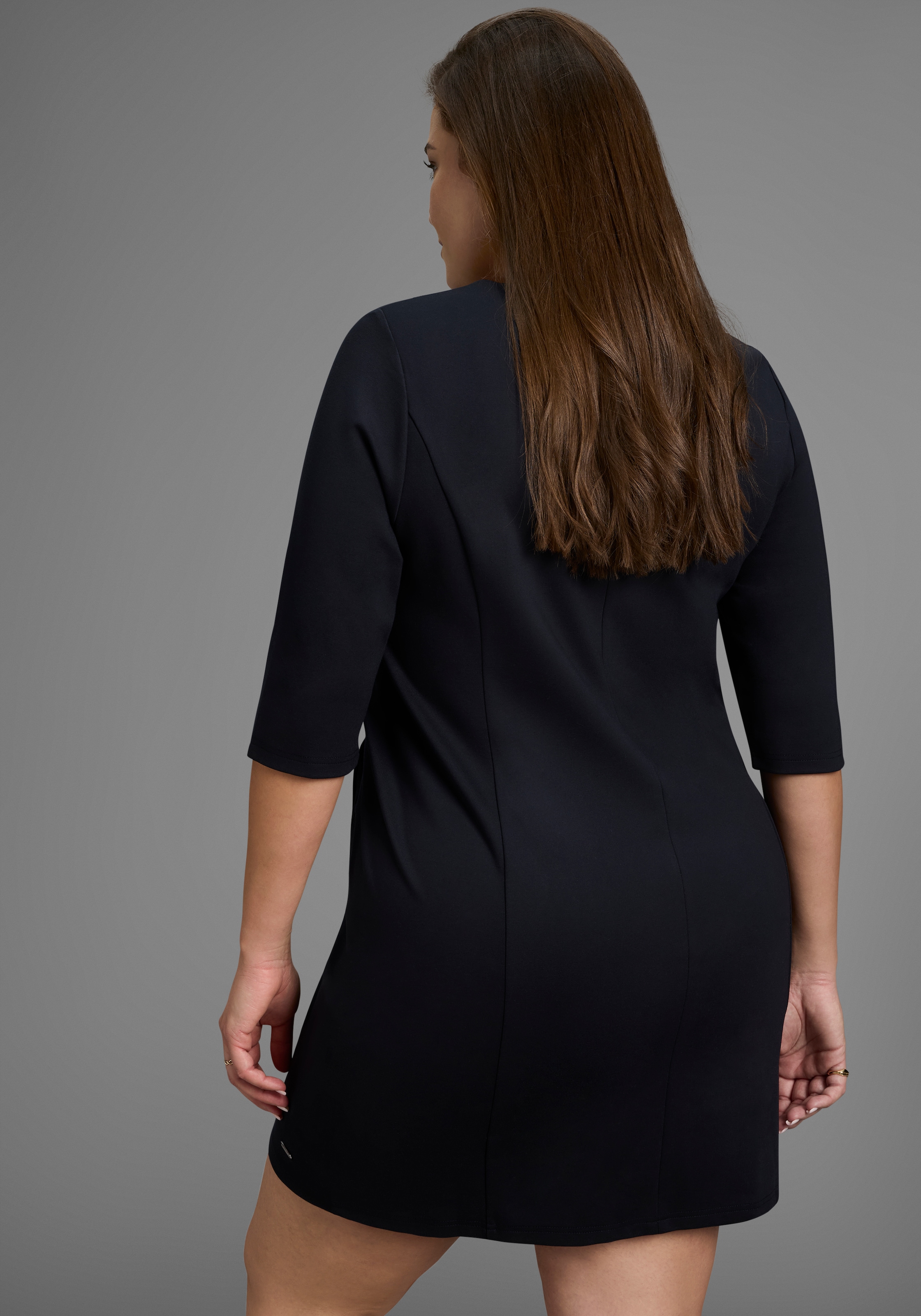 Laura Scott CURVE Jerseykleid Eingrifftaschen mit 3/4-Ärmeln aus schmeichelnder Milano Rippe - GROSSE GRÖSSE