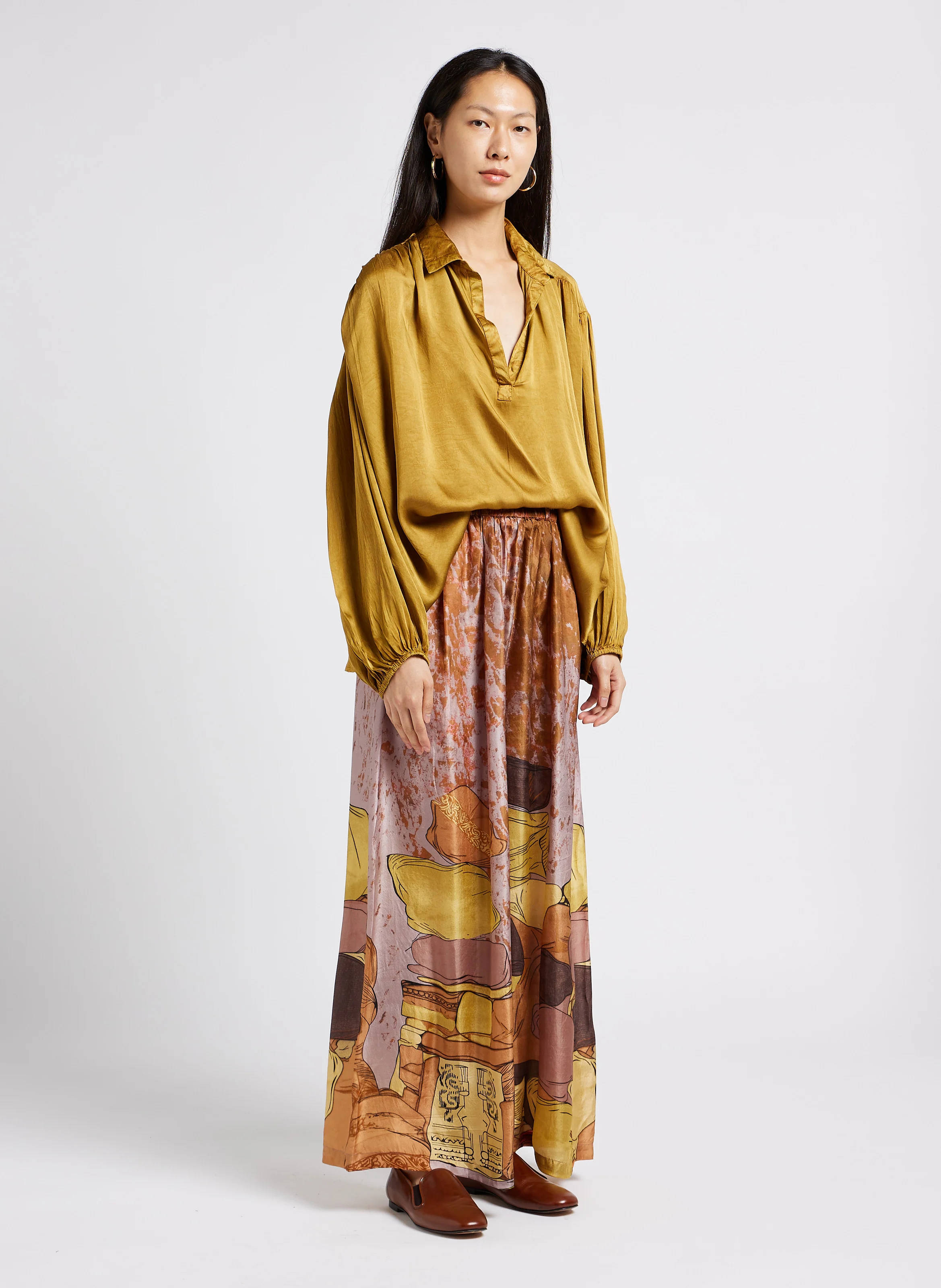 SANGELITE - Pantalon large en soie | Jaune