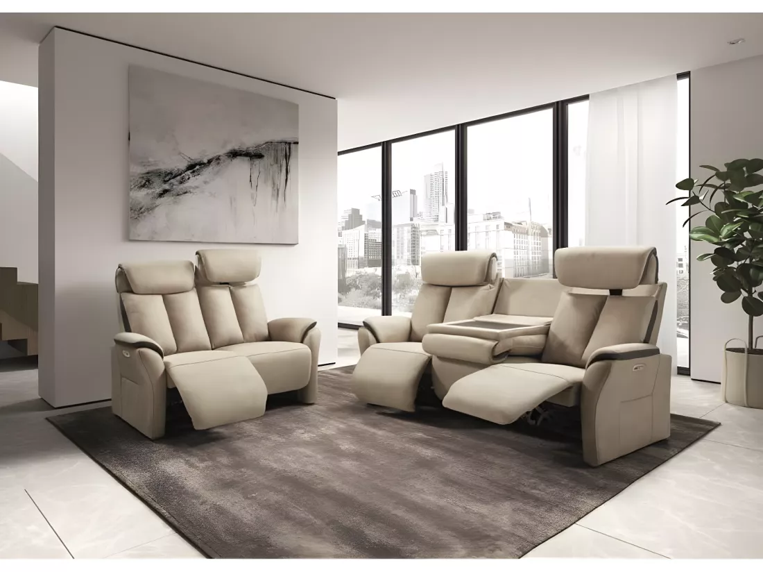 Canapé de relaxation électrique en nubuck Kondort-Couleur Gris foncé-2 places relax électrique