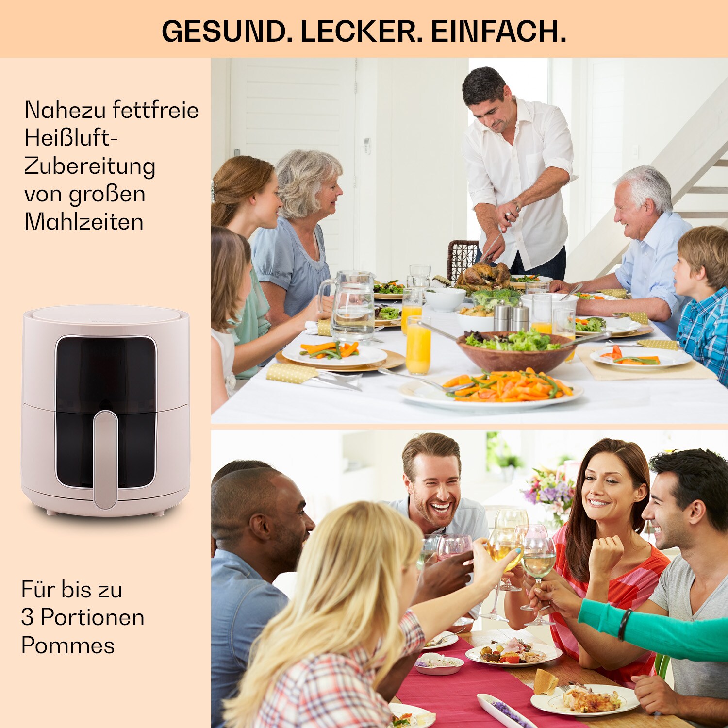 Crisp-Pro Heißluftfritteuse Air Fryer 1400W 3,5 Ltr 8 Programme Timer