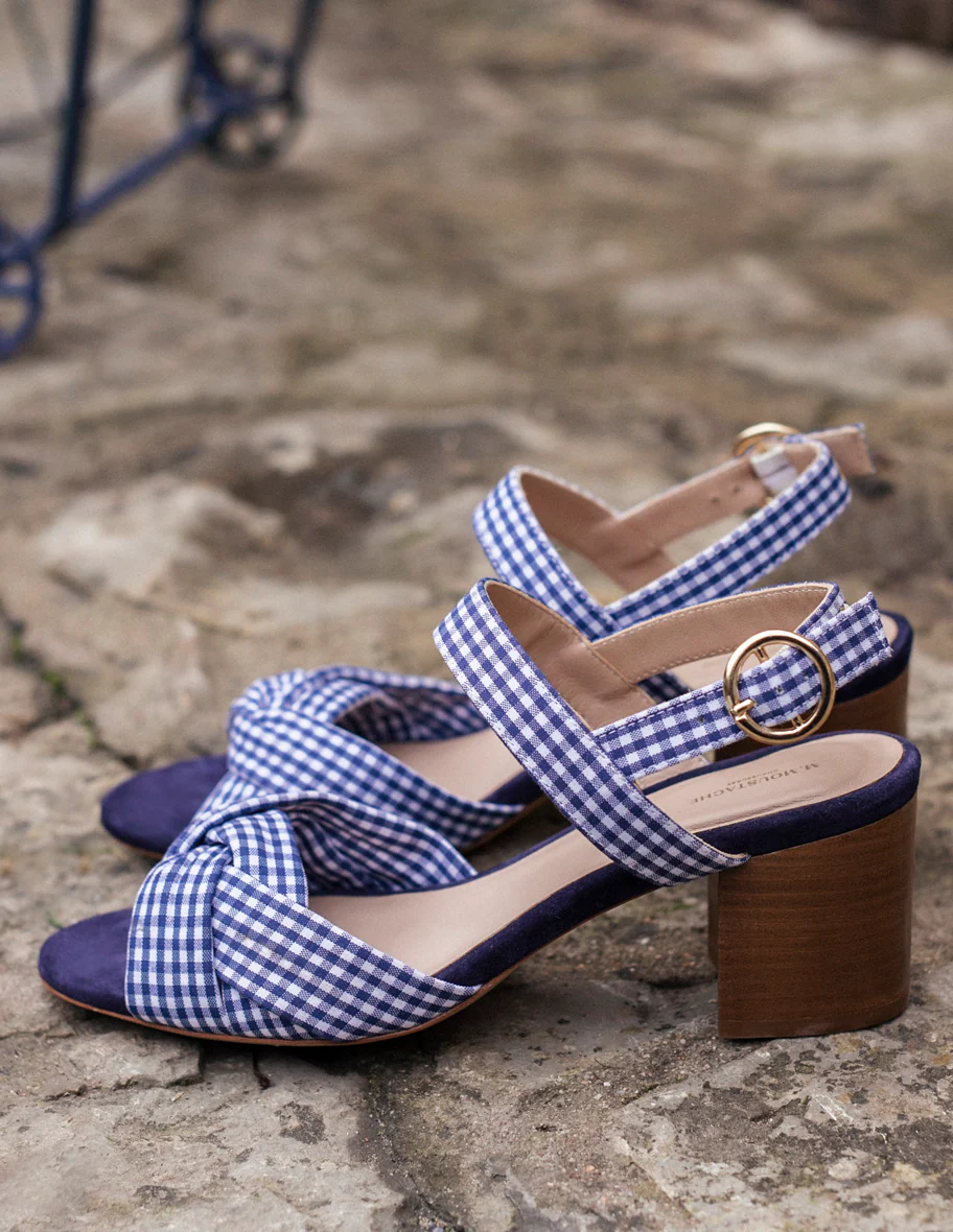 Sandales à talons Antoinette M - Tissu vichy marine