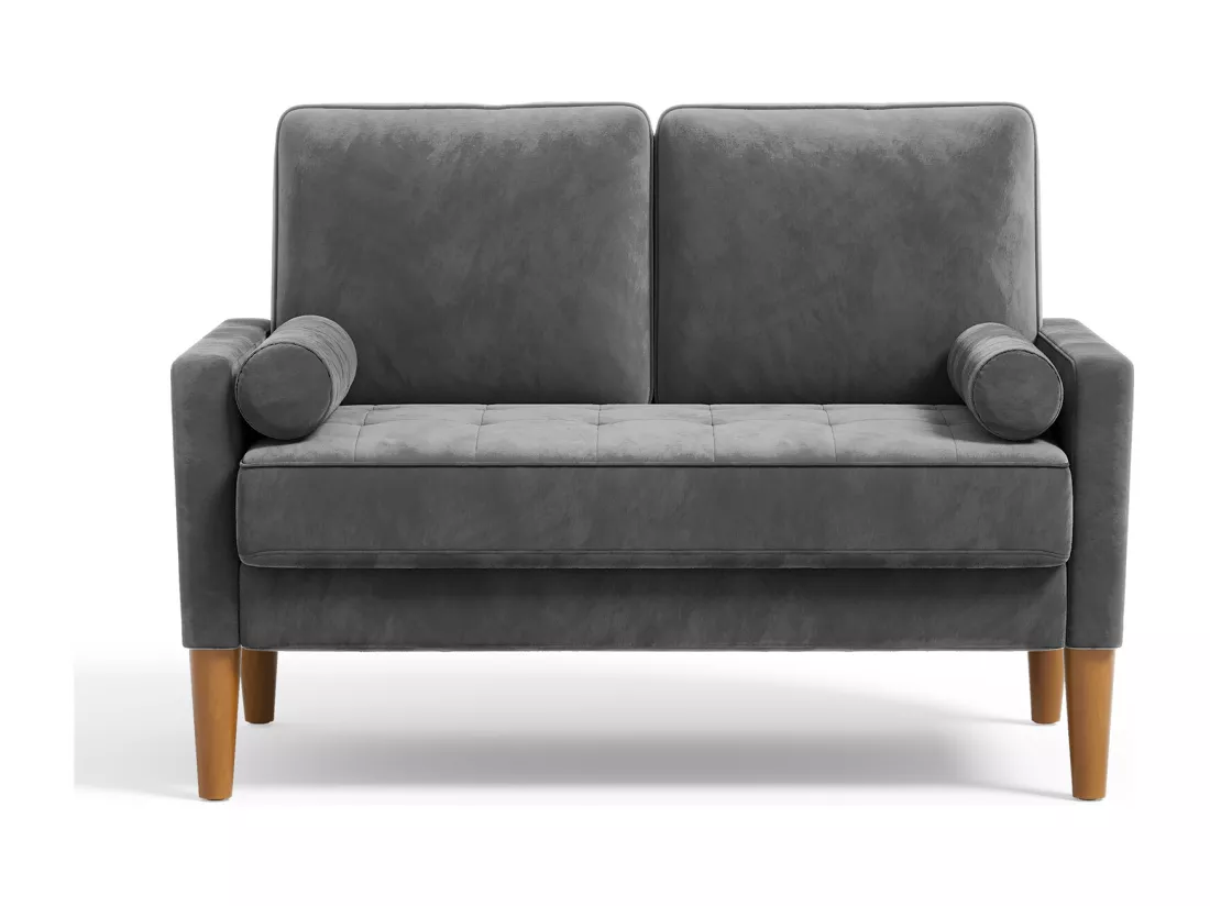 Canapé à 2 Places Scandinave,Mini Canapé à Bras Roulés en Velours Loveseat,Fauteuil Salon avec Accoudoirs,121x77x87cm - Gris