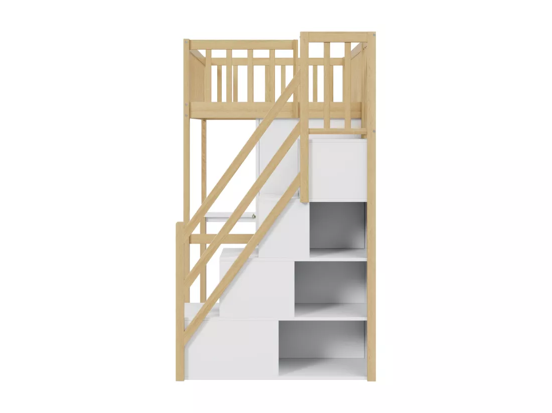 Lit mezzanine 90x200 cm - avec une penderie et un bureau - cadre de lit en bois - Blanc