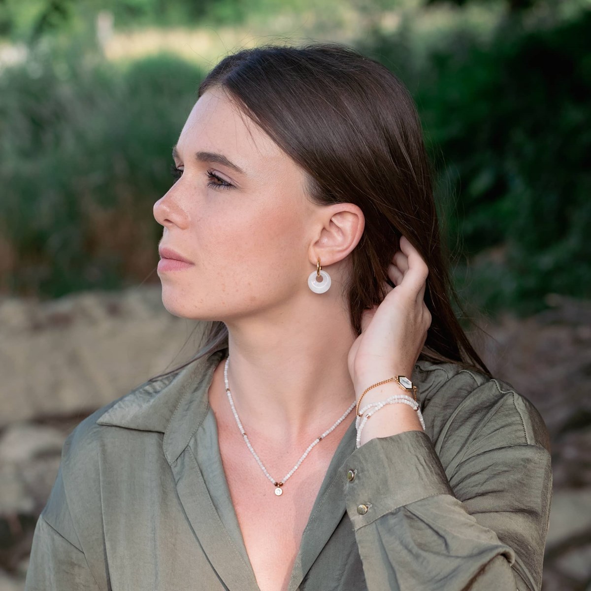 Boucles d'oreilles Blima en pierres Jade blanc