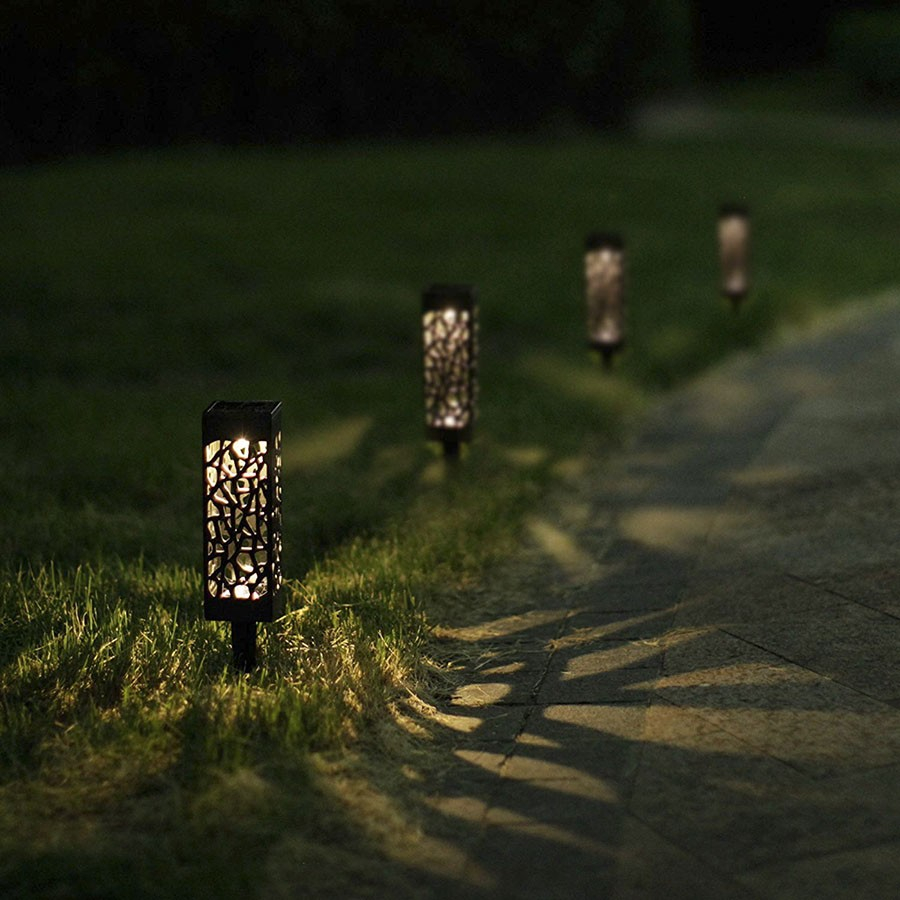 (8er Set) 18x6cm LED Solar Lampe Outdoor Gartenleuchte Laterne mit Erdspiess (IP65) - Warmweiss
