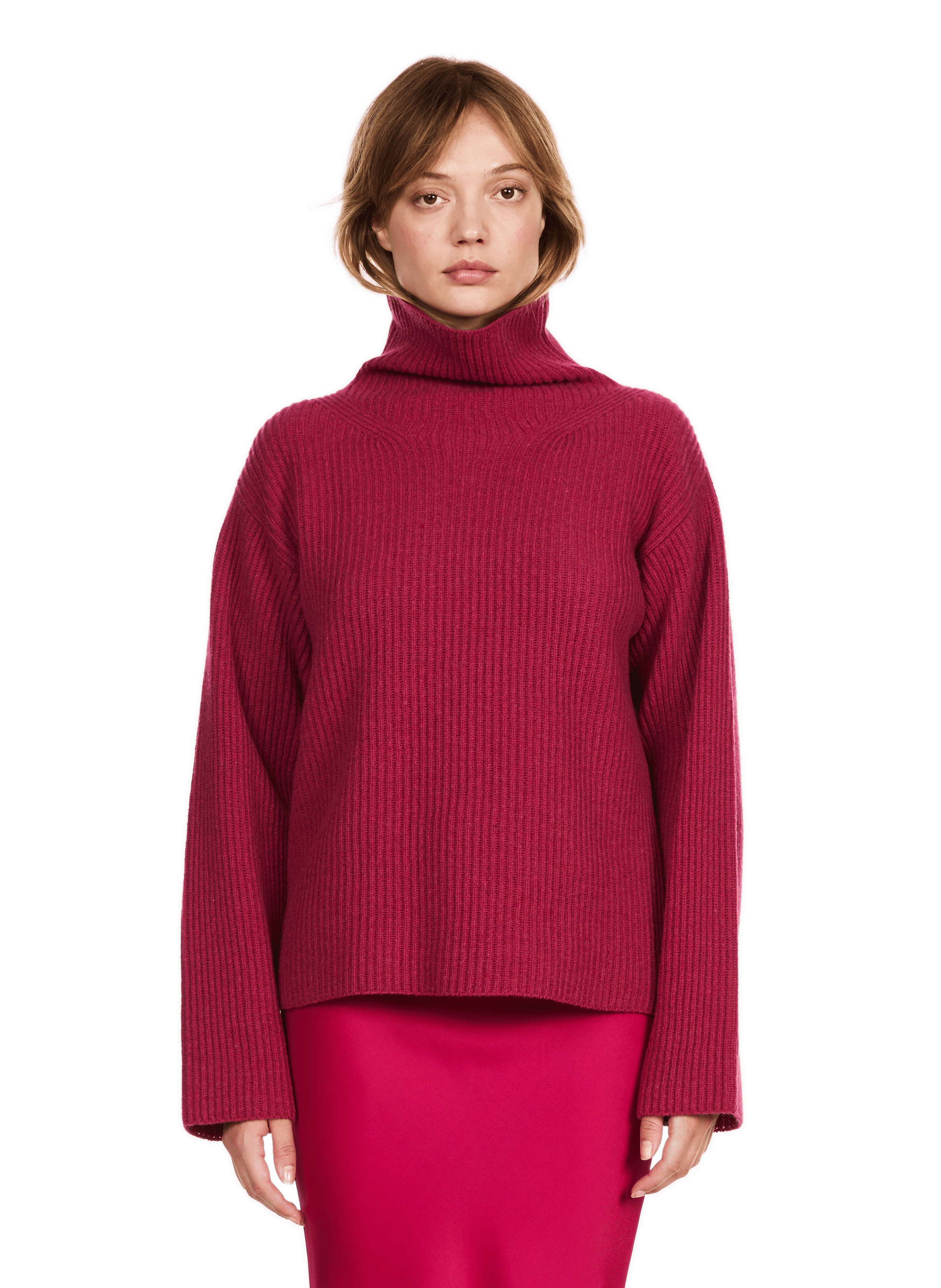 SERAN - Pull droit maille côtelée| Rose