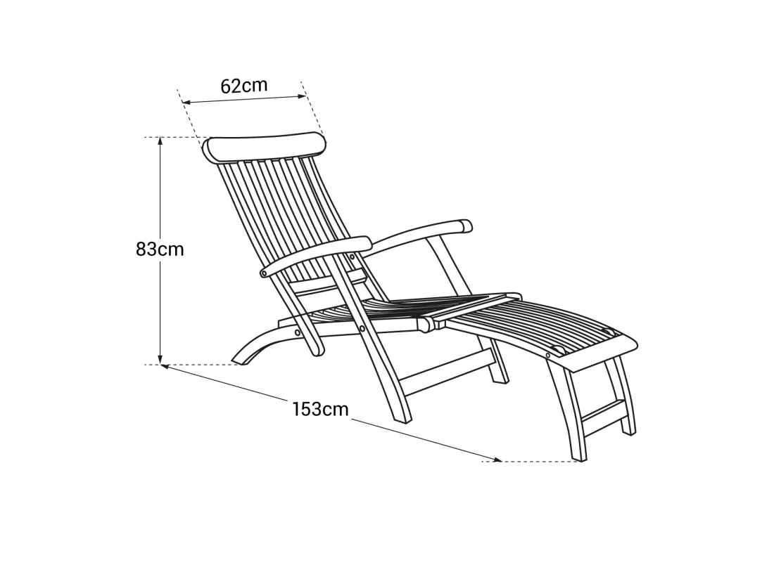 Transat pliant 153cm en teck LOMBOK - HAPPY GARDEN