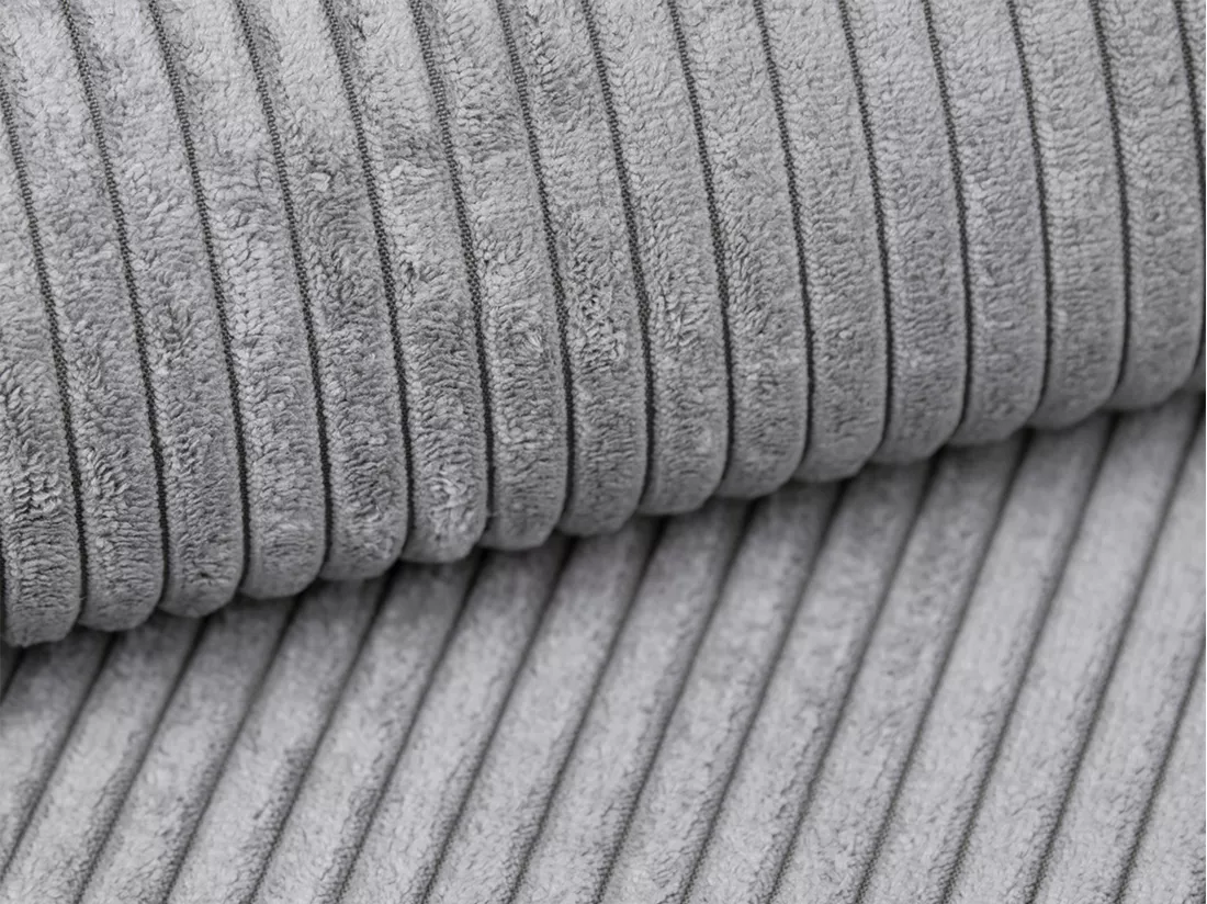 Canapé 4 places convertible express en velours côtelé gris clair - Couchage 160 cm - Matelas 13 cm AMELIA II