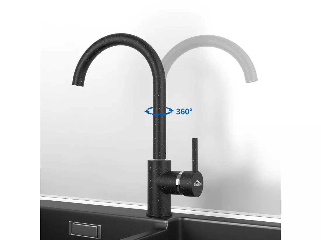 Mitigeur de Cuisine ,Noir Robinet Evier à Poignée Unique Rotatif 360° Mitigeur Cuisine à Eau Froide/Chaude en Laiton avec Aérateur Démontable
