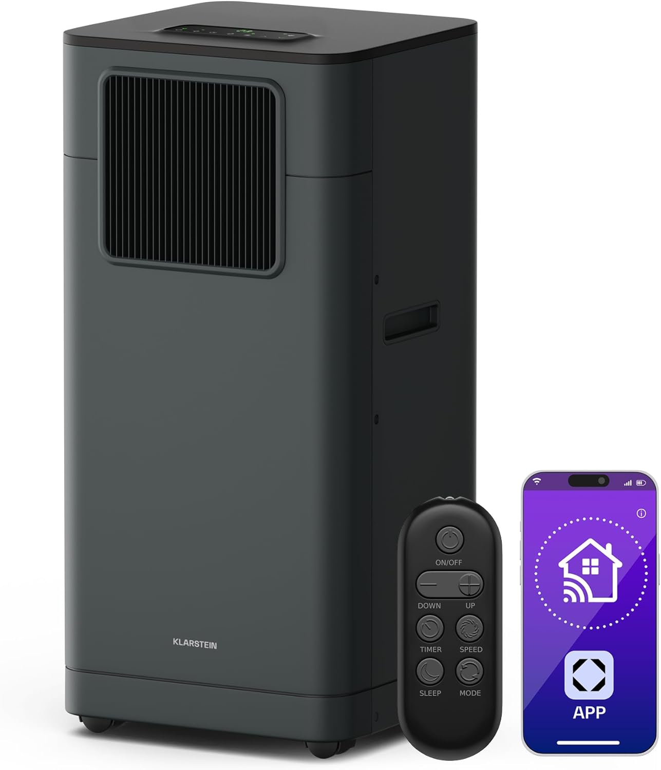 Klarstein Breeze Box 9K Klimaanlage – 9000 BTU, für Räume bis 32 m², Smart App & Sprachsteuerung, 3-in-1: Kühlen, Entfeuchten, Ventilator, Energieeffizienz A, mit Abluftschlauch & Fensterdichtungsset.