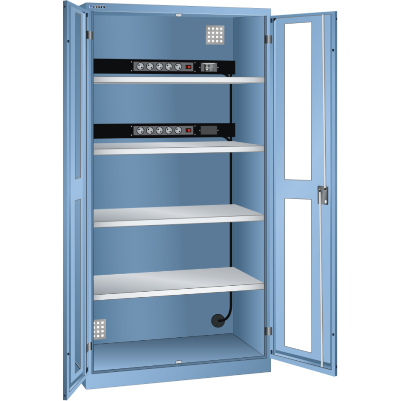 LISTA - Armoire charge batterie H 195 x L 100 x P 58 cm - 2 rampes électrique avec 5 prises (230V) sur la paroi arrière, FI/LS