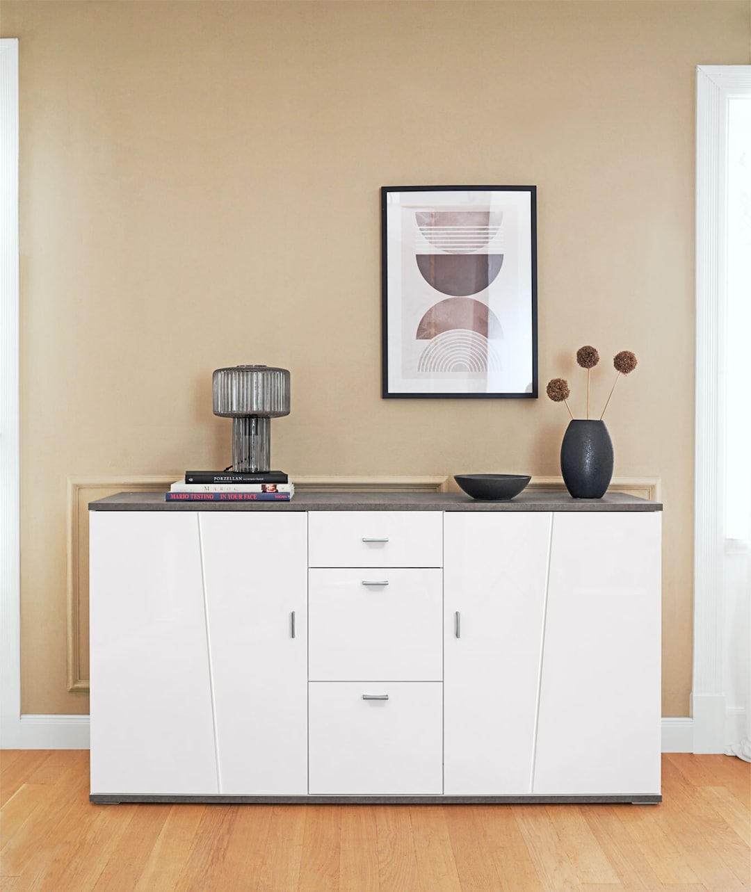 Sideboard MARIE 170 cm Holznachbildung weiß/grau